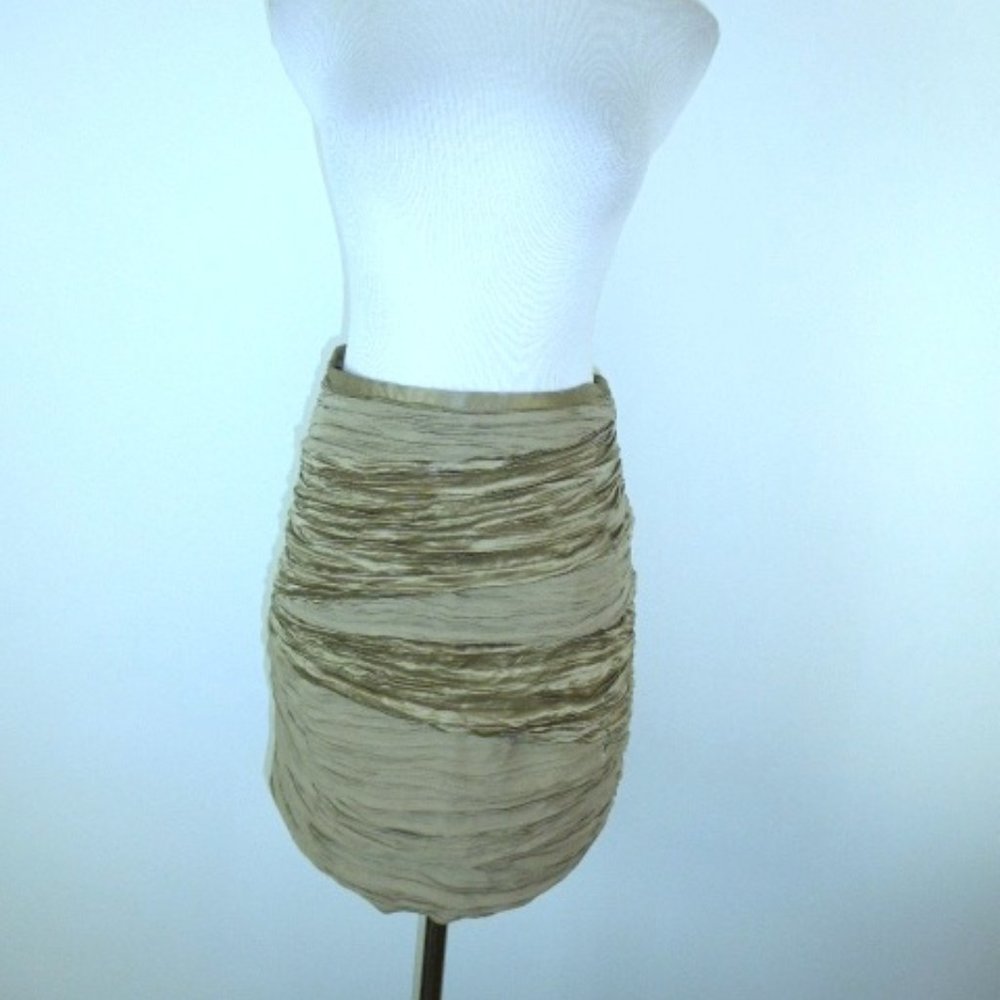 CATHERINE MALANDRINO ruched tan silk short SKIRT 2 nwot